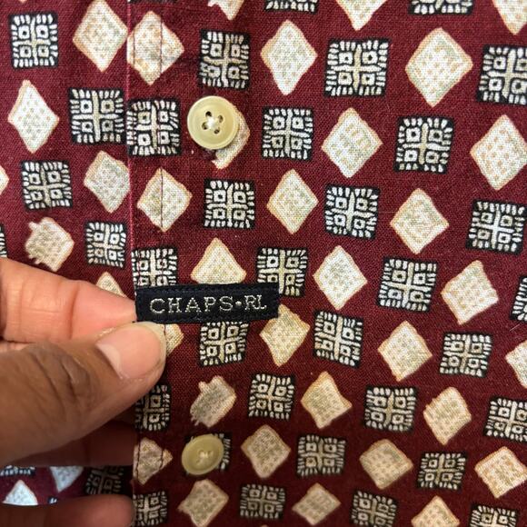 Ralph Lauren Chaps Shirt Linen Blend Geometric Pattern Cultural Button-Down Med - Picture 3 of 7